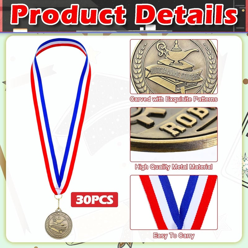 Quelay 30 Pcs 2'' Award Medals Bulk Gold Winner Medals with Neck Ribbons Metal Trophy Award Prize Gift for Tournaments, Competitions, Party, Kids and Adults - Image 3